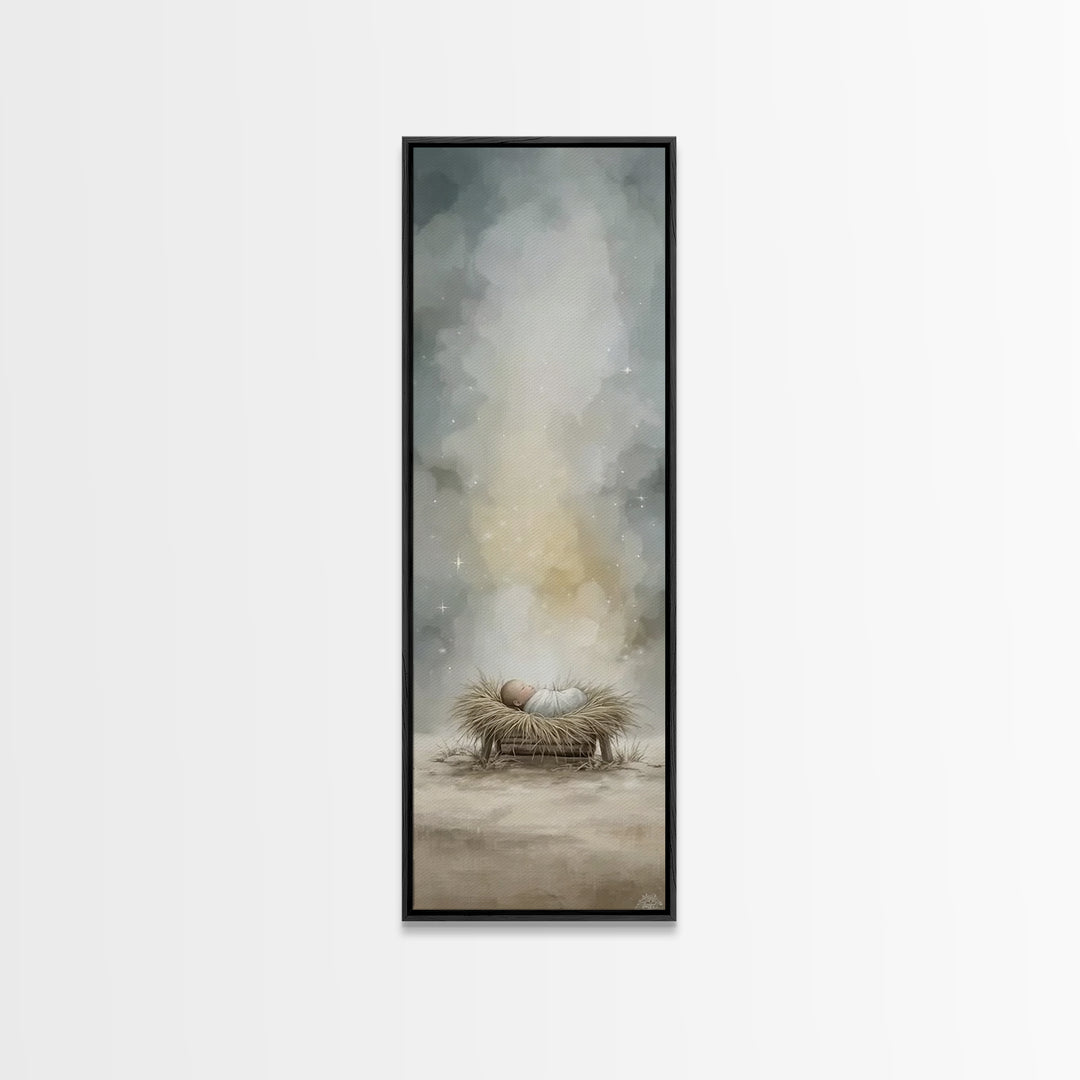 Celestial Nativity – Framed Canvas Print – Christmas Art Prints – Christian Art Canvas – Christian Wall Art – Narrow Art – Christian Christ