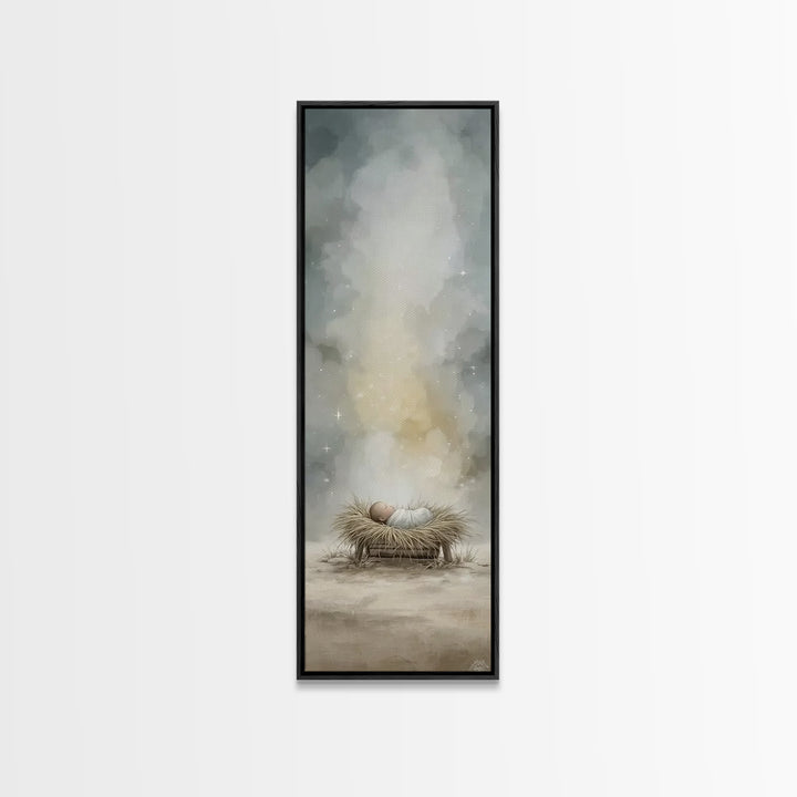 Celestial Nativity – Framed Canvas Print – Christmas Art Prints – Christian Art Canvas – Christian Wall Art – Narrow Art – Christian Christ