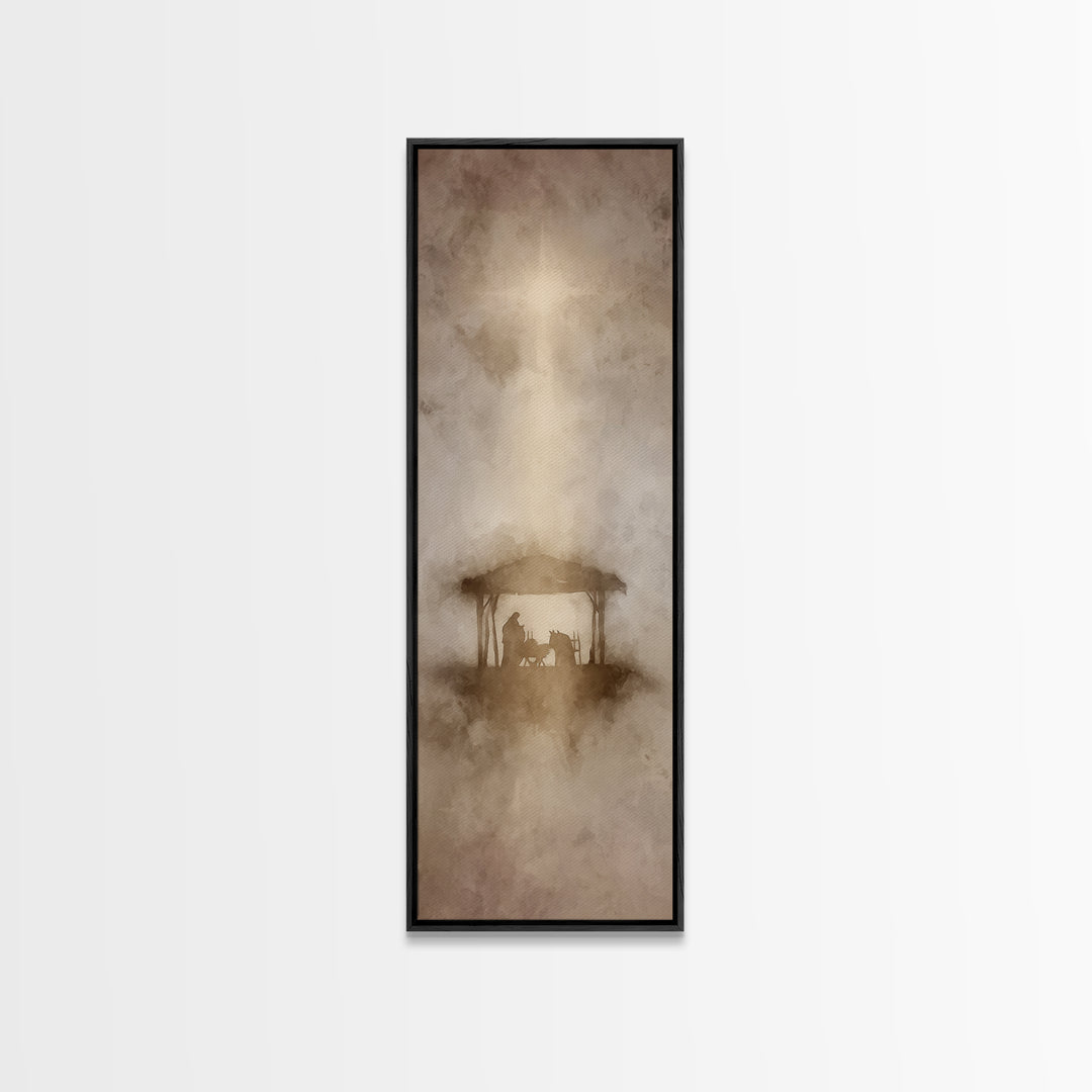 The Holy Shelter – Framed Canvas Print – Christian Wall Art – Christian Art Canvas – Christmas Art – Narrow Art – Christian Christmas Art