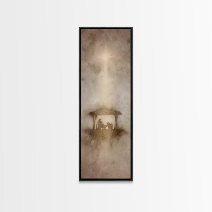 The Holy Shelter – Framed Canvas Print – Christian Wall Art – Christian Art Canvas – Christmas Art – Narrow Art – Christian Christmas Art