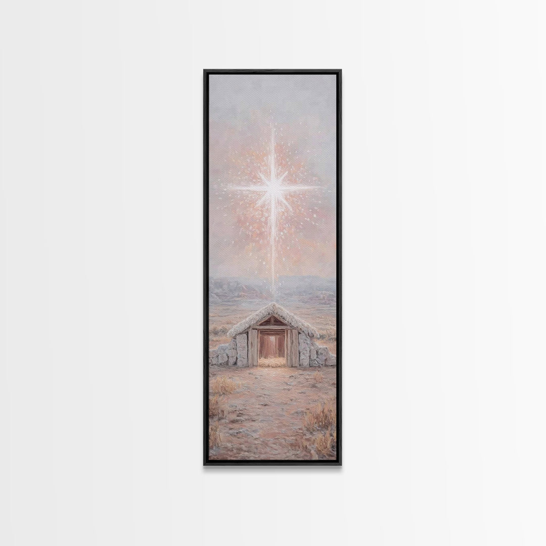 Bethlehem Brightness – Framed Canvas Print – Christian Christmas Art – Christian Art Canvas – Christmas Art Prints – Narrow Art – Christian