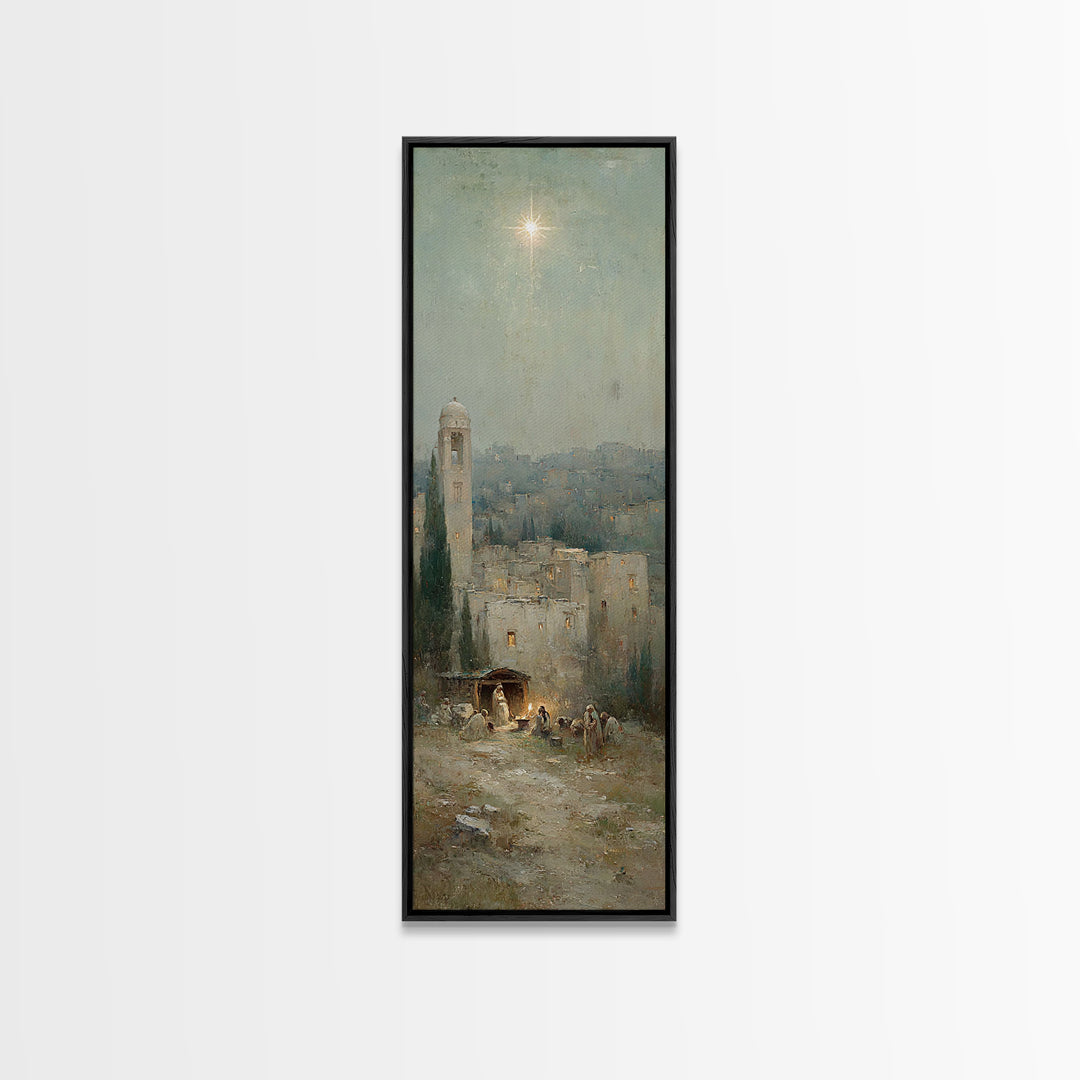 Manger Promise – Framed Canvas Print – Christian Wall Art – Christmas Art – Christian Art Canvas – Tall Narrow Wall Art – Christian Christm