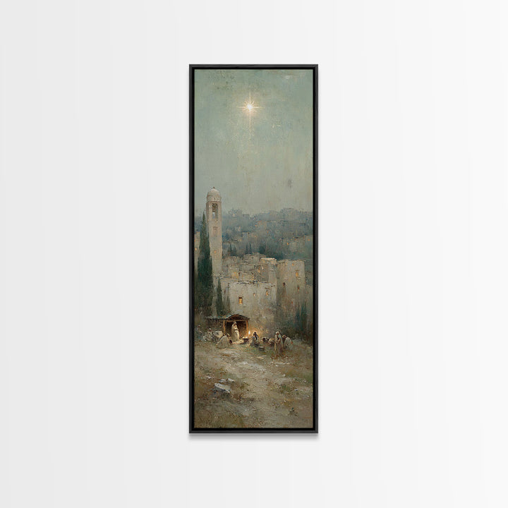 Manger Promise – Framed Canvas Print – Christian Wall Art – Christmas Art – Christian Art Canvas – Tall Narrow Wall Art – Christian Christm