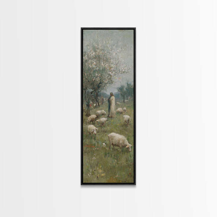 Peaceful Shepherd Path – Framed Canvas Print – Tall Narrow Wall Art – Christian Wall Art – Jesus Painting – Christian Art Canvas