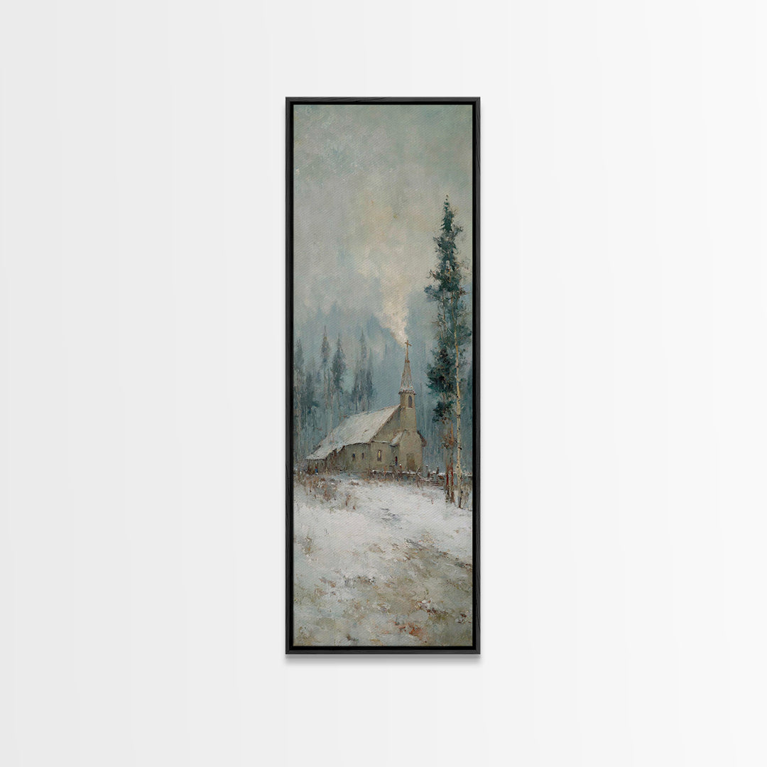 Winter Chapel Grace – Framed Canvas Print – Tall Narrow Wall Art – Christian Wall Art – Christmas Art – Vintage Christian Art – Christian G