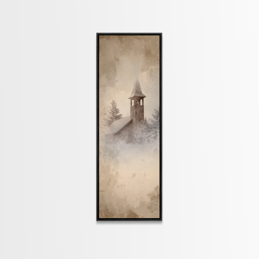 Silent Bell Tower, Framed Canvas Print, Skinny Art, Christian Art Canvas, Christian Christmas Art, Christian Wall Art, Christmas Decor