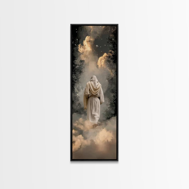 Misty Woodland Savior, Framed Canvas Print, Tall Skinny Art Print, Christian Art, Christian Wall Art, Christian Art Canvas, Christian Gift