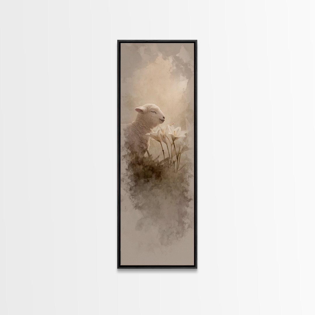 Blooming Lamb Hope – Framed Canvas Print – Christian Painting – Christian Wall Art – Tall Narrow Wall Art – Christian Art Canvas – Faith Ar