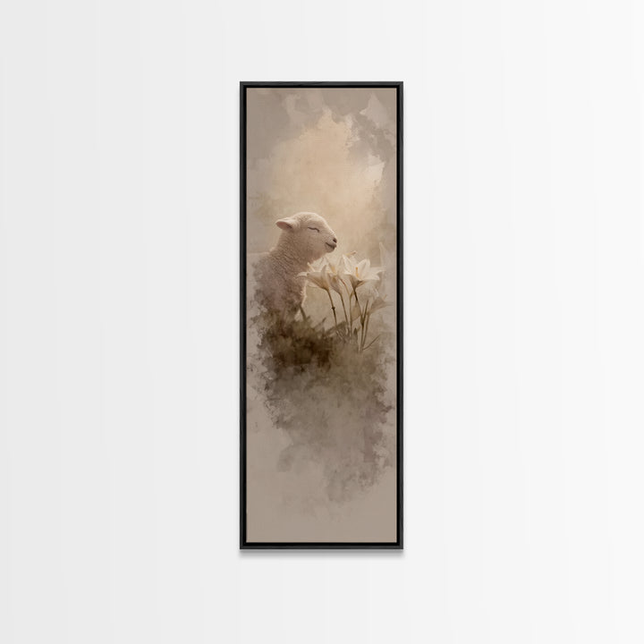 Blooming Lamb Hope – Framed Canvas Print – Christian Painting – Christian Wall Art – Tall Narrow Wall Art – Christian Art Canvas – Faith Ar