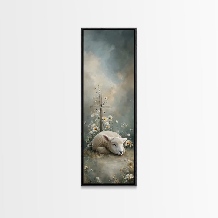 Heavenly Meadow Light – Framed Canvas Print – Christian Art Work – Tall Skinny Art Print – Christian Decor – Moody Christian Art – Christma