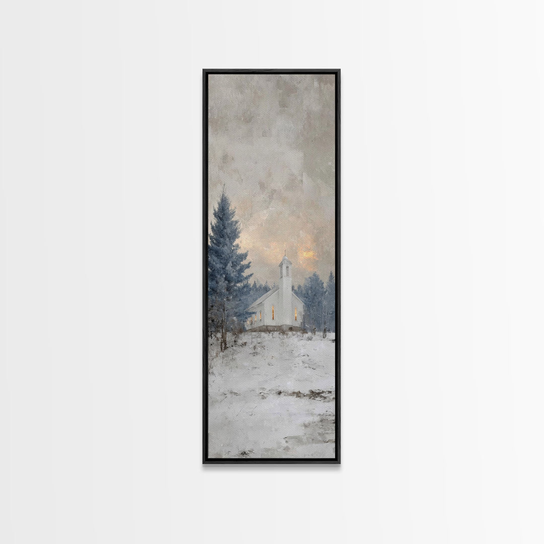 Frosted Woodland Peace, Framed Canvas Print, Christian Wall Art, Skinny Art, Modern Christian Art, Christian Decorations, Christmas Canvas