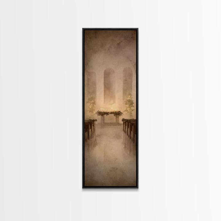 Candlelit Reverence – Framed Canvas Print – Narrow Art – Christian Christmas Art – Christian Wall Art – Christian Art Print – Christian Dec