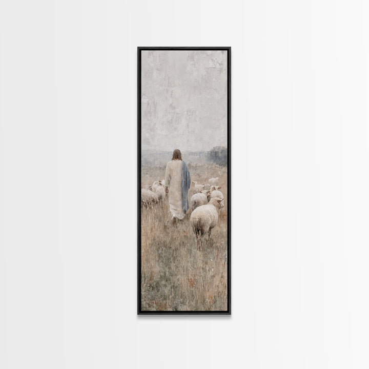 Fields Of His Care, Framed Canvas Print, Skinny Art, Jesus Wall Art, Christian Art Canvas, Christian Painting, Large Jesus Painting