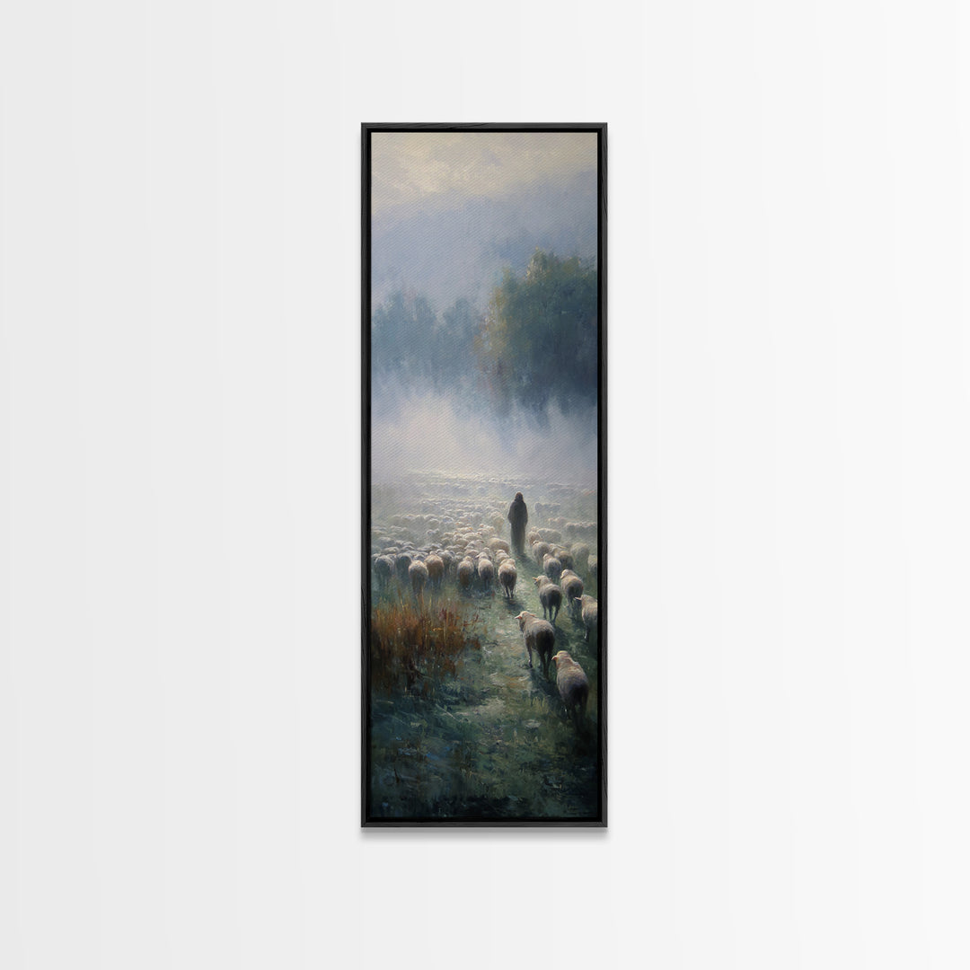 Morning Shepherd Peace – Framed Canvas Print – Narrow Art – Christian Paintings – Jesus Painting – Christian Art Gift – Large Christian Pai