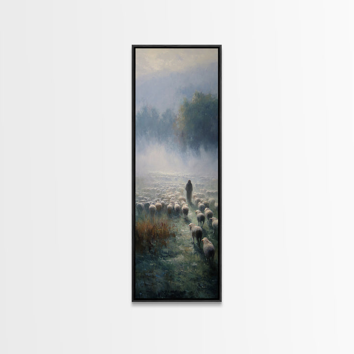 Morning Shepherd Peace – Framed Canvas Print – Narrow Art – Christian Paintings – Jesus Painting – Christian Art Gift – Large Christian Pai