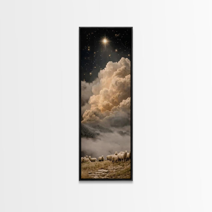 Heavenly Night Star – Framed Canvas Print – Christian Wall Art – Jesus Christmas Art – Christian Art Canvas – Tall Skinny Art Print – Chris