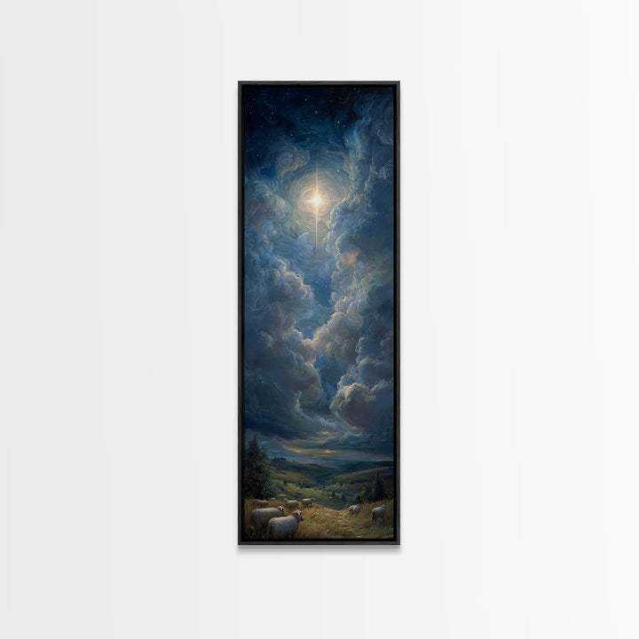 Celestial Glory Star – Framed Canvas Print – Christian Art Canvas – Christian Christmas Art – Modern Christian Art – Narrow Art – Christmas