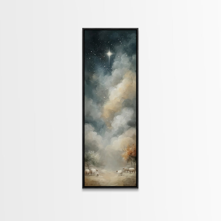 Night Of Wonder – Framed Canvas Print – Christian Art Canvas – Christian Wall Art – Vintage Christmas Art – Tall Narrow Wall Art – Christia
