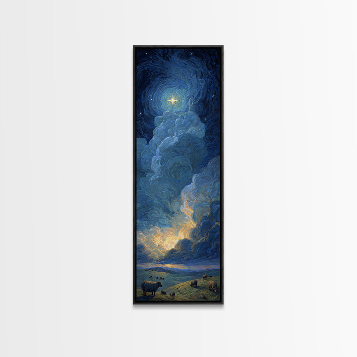 Holy Night Sky – Framed Canvas Print – Christian Wall Art – Modern Christian Art – Christian Art Canvas – Narrow Art – Christian Christmas