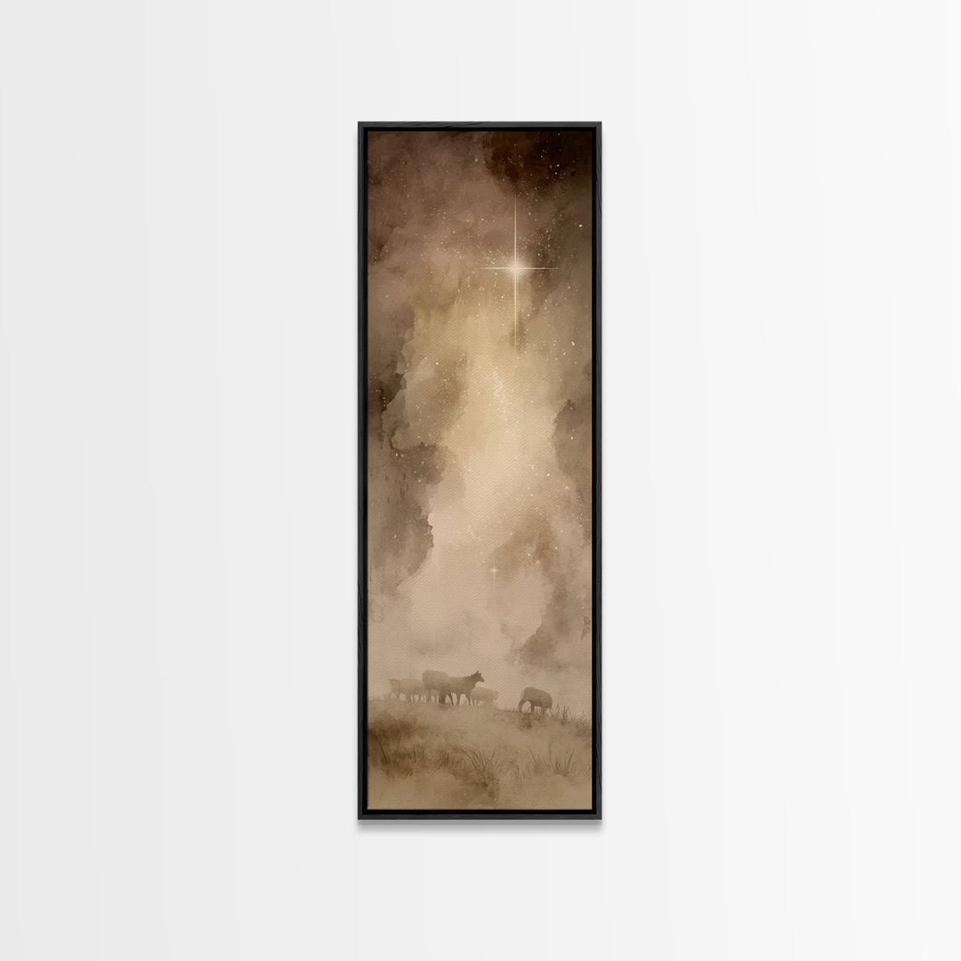 Divine Star Glow – Framed Canvas Print – Christian Art Print – Christmas Art – Christian Wall Art – Tall Skinny Art Print – Christian Chris