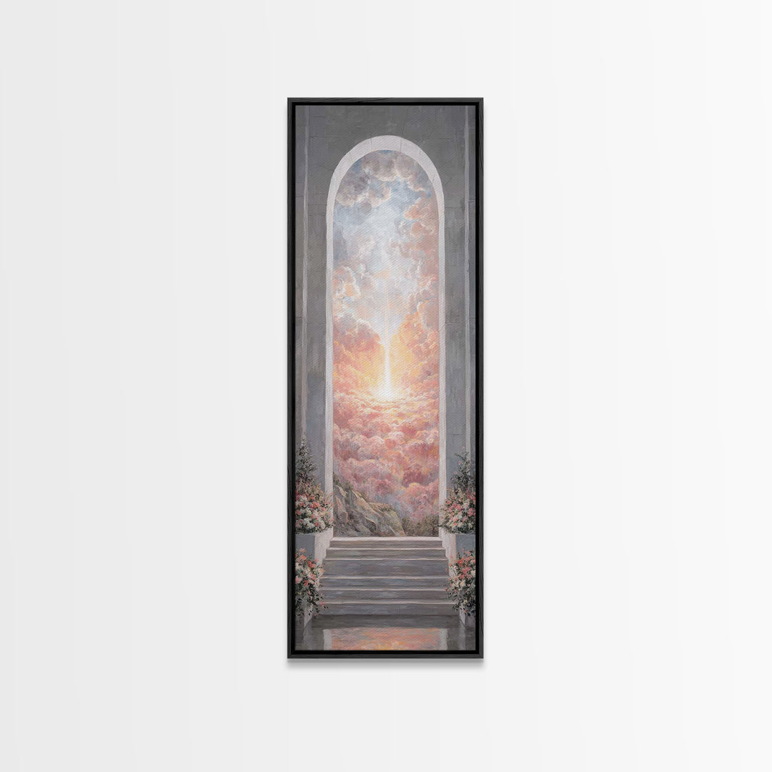 Heaven’s Rose Dawn – Framed Canvas Print – Christian Wall Art – Christian Art Canvas – Modern Christian Art – Narrow Art – Christian Painti