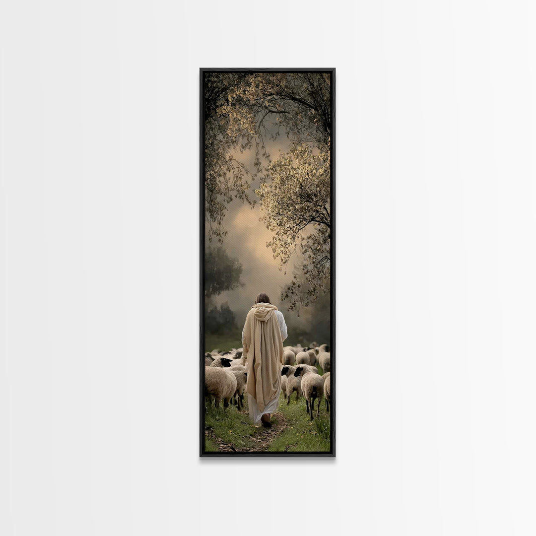 Shepherds Of Grace – Framed Canvas Print – Christian Wall Art – Jesus Painting – Tall Skinny Art Print – Christian Art Canvas