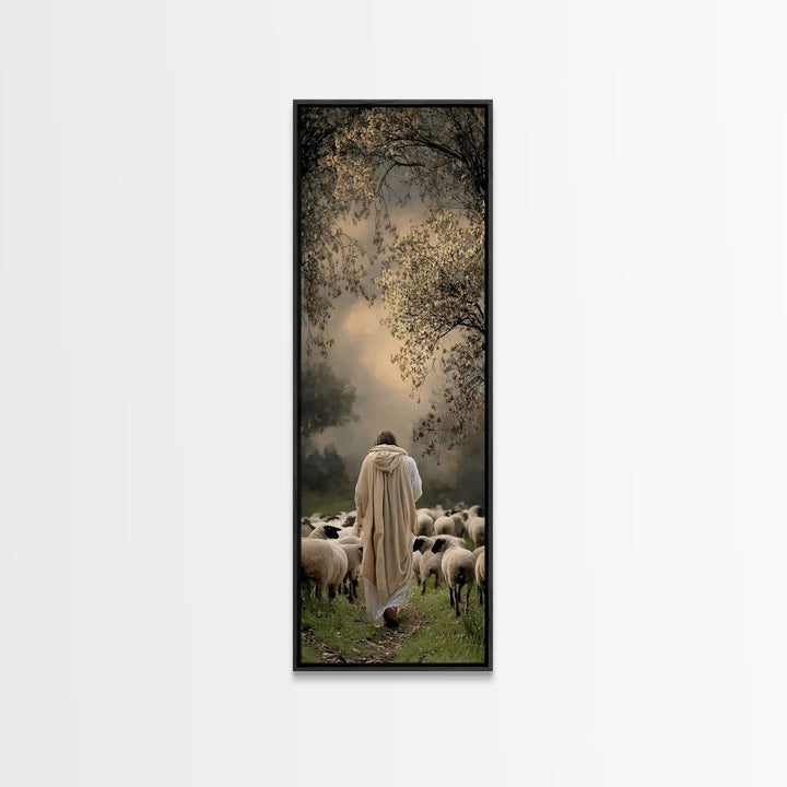Shepherds Of Grace – Framed Canvas Print – Christian Wall Art – Jesus Painting – Tall Skinny Art Print – Christian Art Canvas