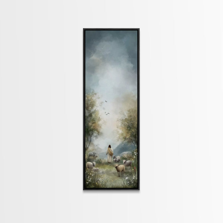 Graceful Shepherd Path, Framed Canvas Print, Christian Wall Art, Jesus Painting, Narrow Art, Christian Art Canvas, Christian Gift Ideas