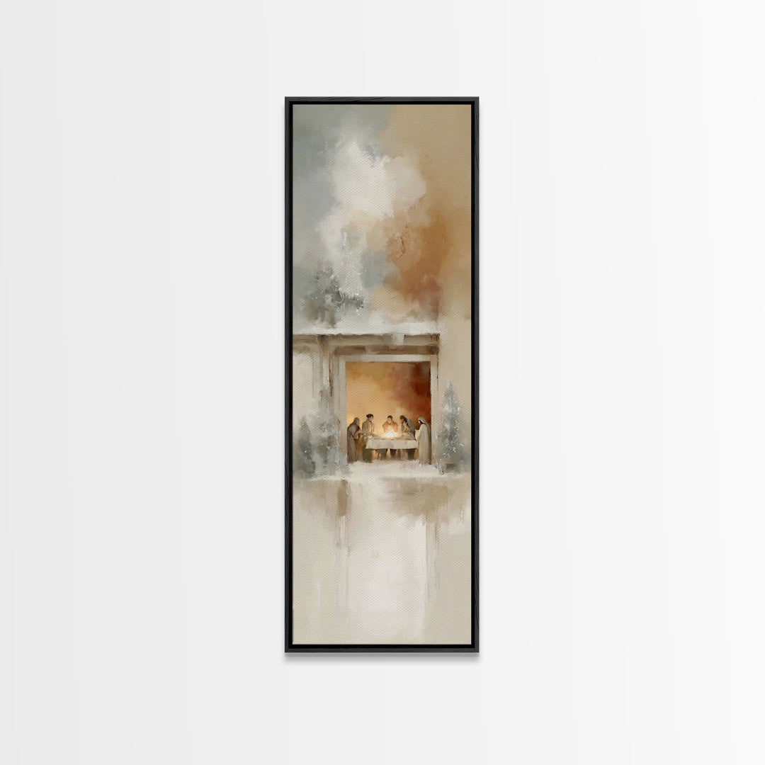 Holy Night Table, Framed Canvas Print, Christian Christmas Art, Christmas Wall Art, Tall Skinny Art Print, Christian Art Canvas, Christian