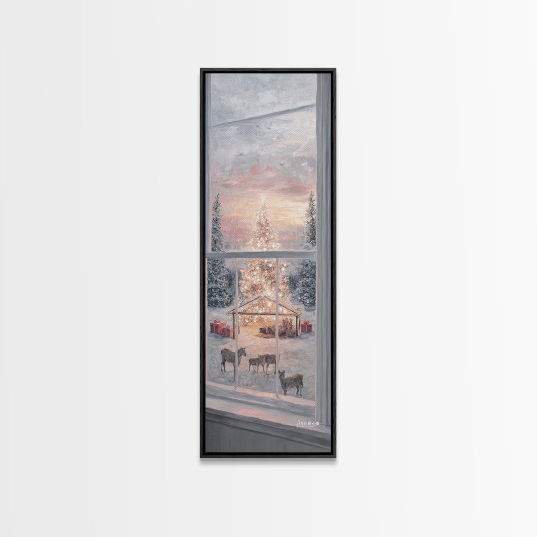 Starry Manger View, Framed Canvas Print, Christian Christmas Art, Christmas Canvas Wall Art, Tall Narrow Wall Art, Christian Art Canvas, Ch