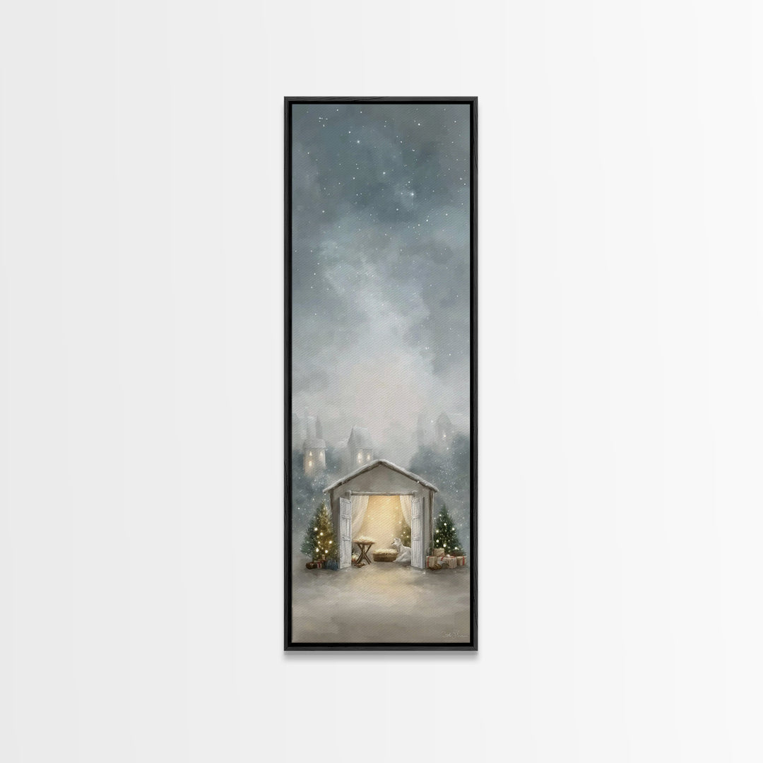 Starry Night Cradle – Framed Canvas Print – Christian Wall Art – Christian Art Canvas – Christmas Art – Jesus Painting – Christian Christma