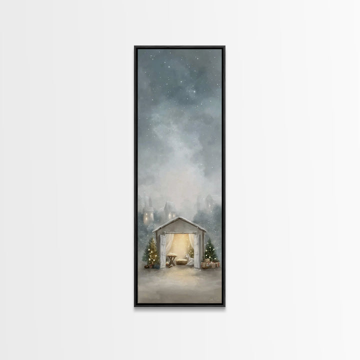 Starry Night Cradle – Framed Canvas Print – Christian Wall Art – Christian Art Canvas – Christmas Art – Jesus Painting – Christian Christma