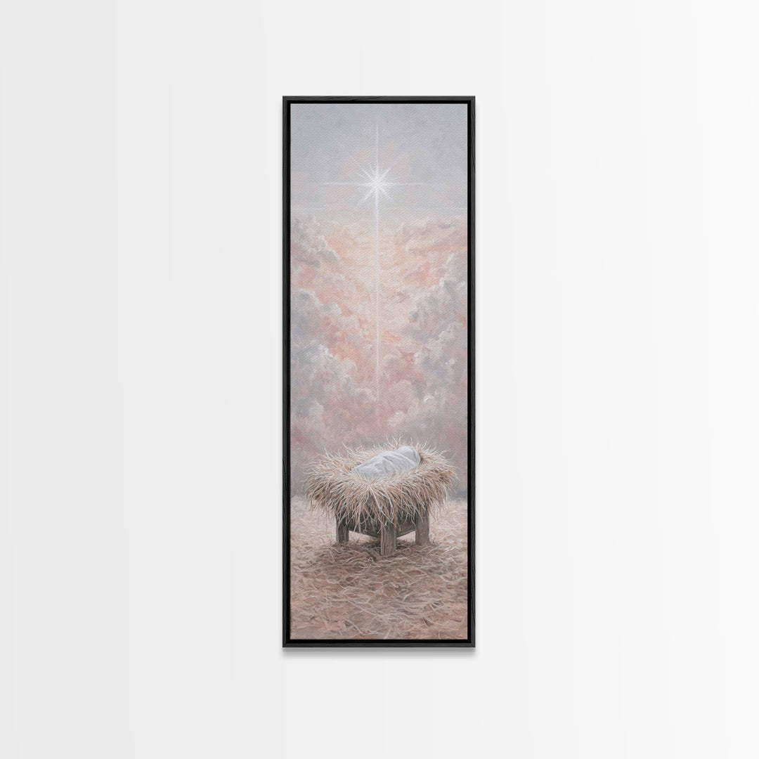 Heavenly Manger Light – Framed Canvas Print – Jesus Painting – Christmas Art – Christian Christmas Art – Christian Art Canvas – Christian W
