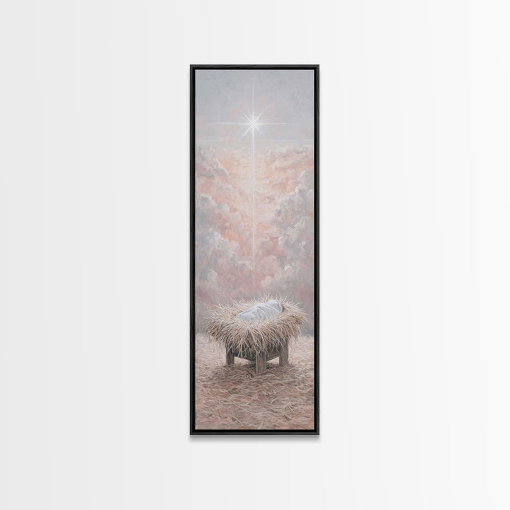 Heavenly Manger Light – Framed Canvas Print – Jesus Painting – Christmas Art – Christian Christmas Art – Christian Art Canvas – Christian W