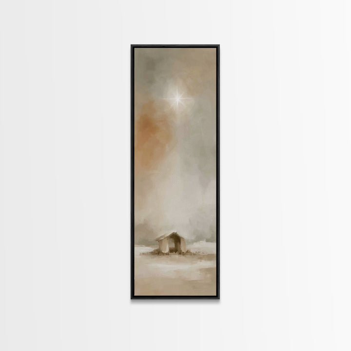 Sacred Manger Dawn – Framed Canvas Print – Christian Christmas Art – Christian Wall Art – Christian Art Canvas – Bible Art – Jesus Painting