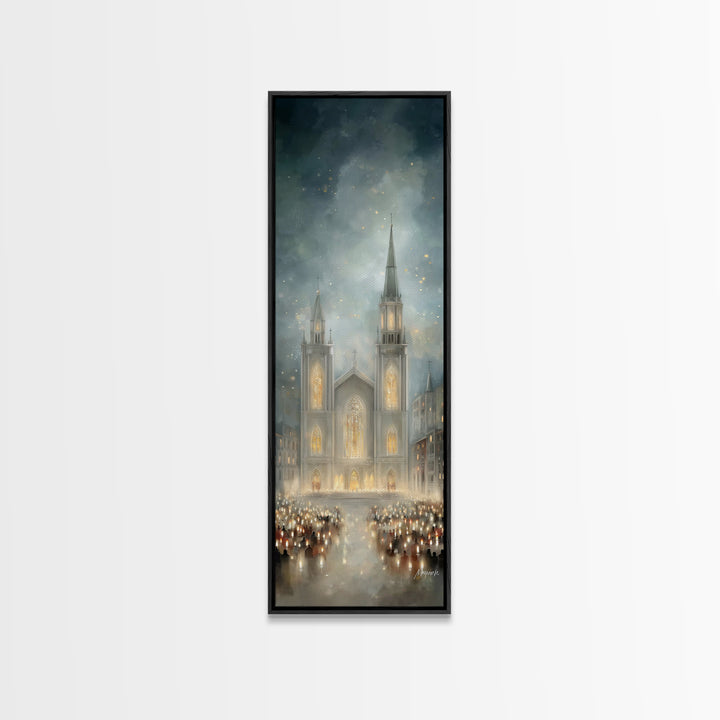 Soft Advent Gathering – Framed Canvas Print – Tall Skinny Art Print – Christian Art Canvas – Christian Wall Art – Christmas Art – Christian