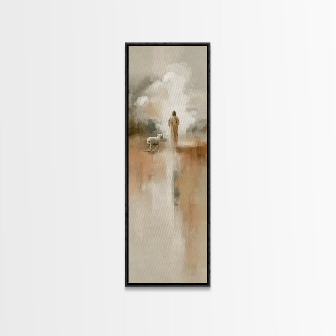 The Shepherd’s Calm – Framed Canvas Print – Tall Narrow Wall Art – Christian Wall Art – Jesus Painting – Christian Christmas Art – Christia