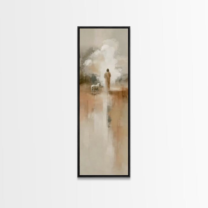 The Shepherd’s Calm – Framed Canvas Print – Tall Narrow Wall Art – Christian Wall Art – Jesus Painting – Christian Christmas Art – Christia