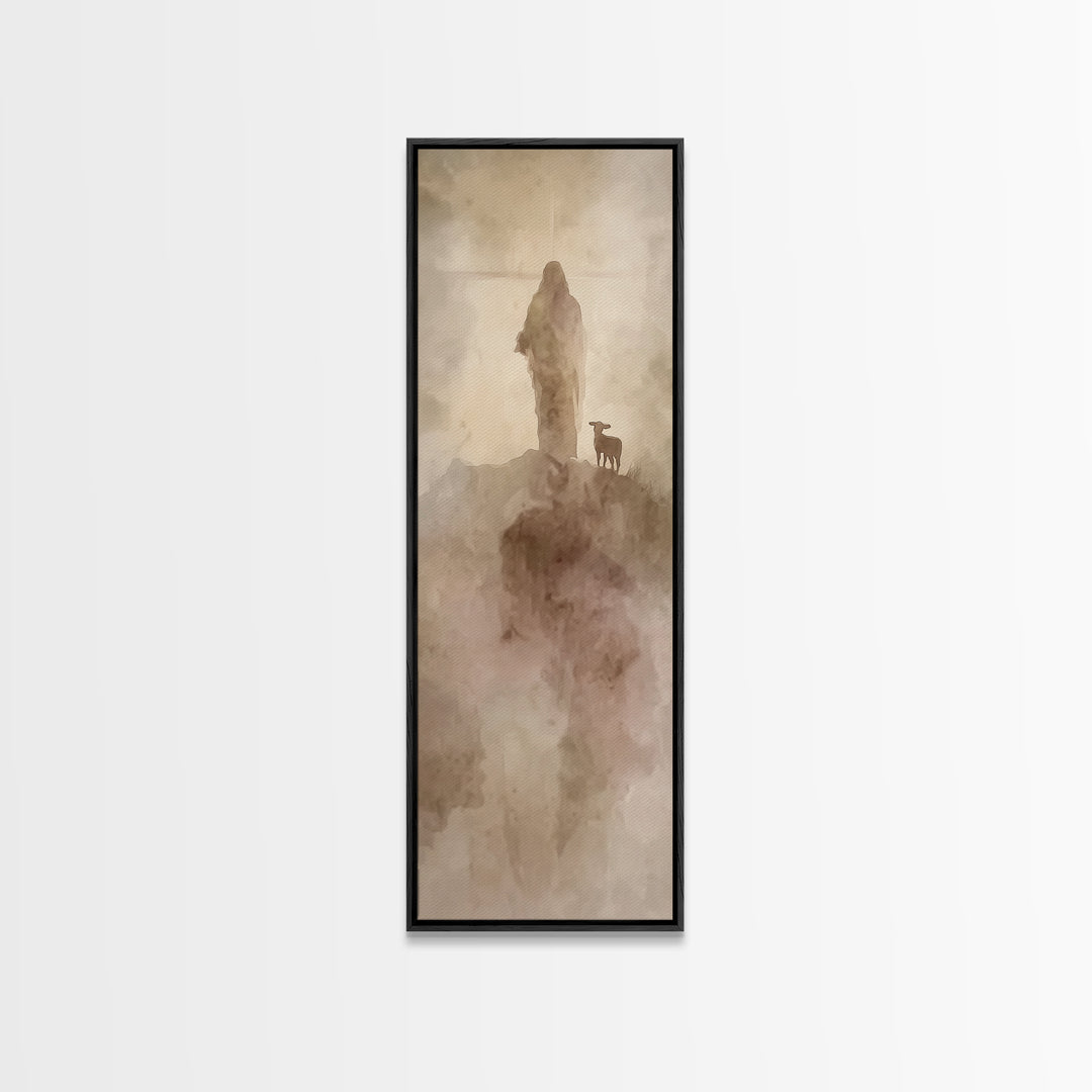 Guiding the Lamb | Framed Canvas Print | Narrow Art | Christian Art Canvas | Jesus Painting | Christmas Art Prints | Christian Gift Ideas