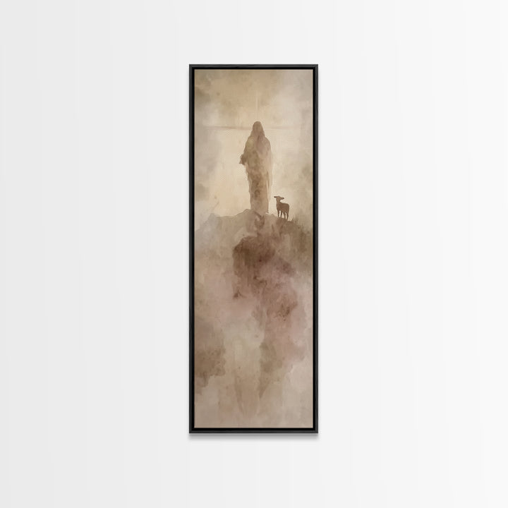 Guiding the Lamb | Framed Canvas Print | Narrow Art | Christian Art Canvas | Jesus Painting | Christmas Art Prints | Christian Gift Ideas