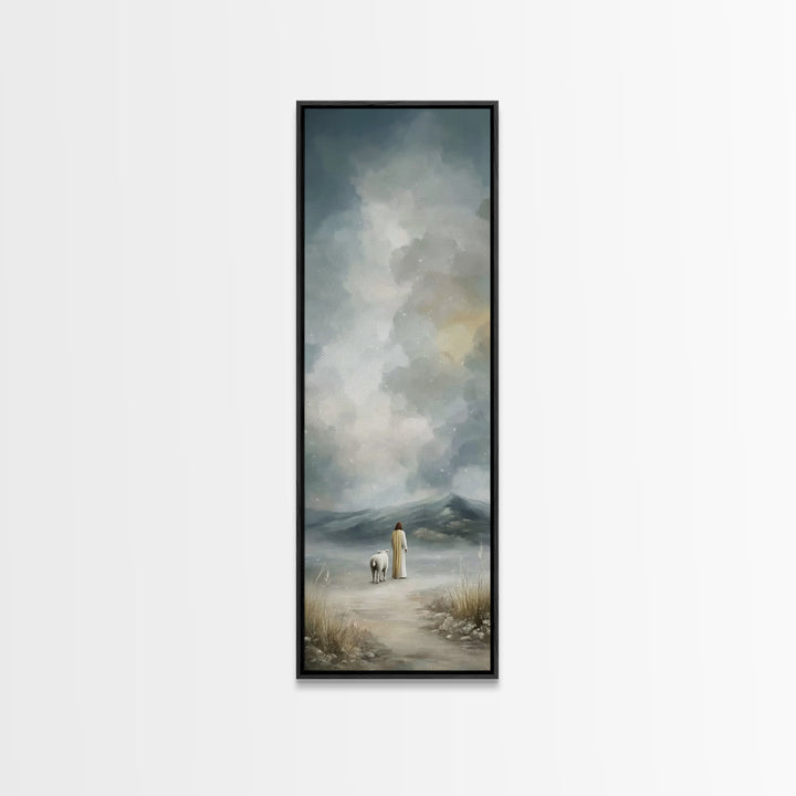 Winter Shepherd Calm, Framed Canvas Print, Narrow Art, Christian Art Canvas, Jesus Wall Art, Christian Christmas Decor, Subtle Christian Ar
