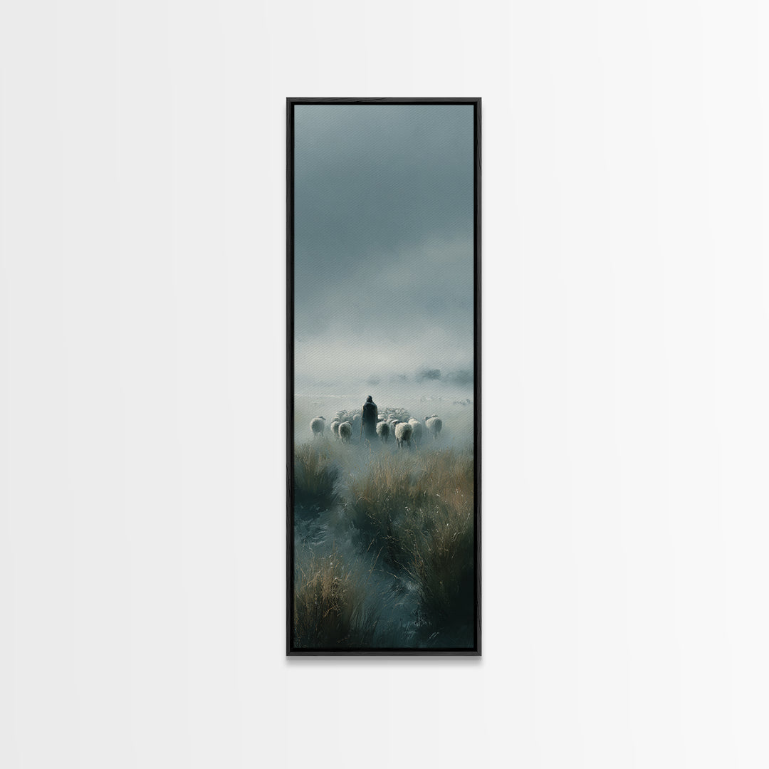 Shepherd’s Vigil – Framed Canvas Print – Tall Narrow Wall Art – Christian Art Canvas – Christian Wall Art – Christian Painting – Christmas