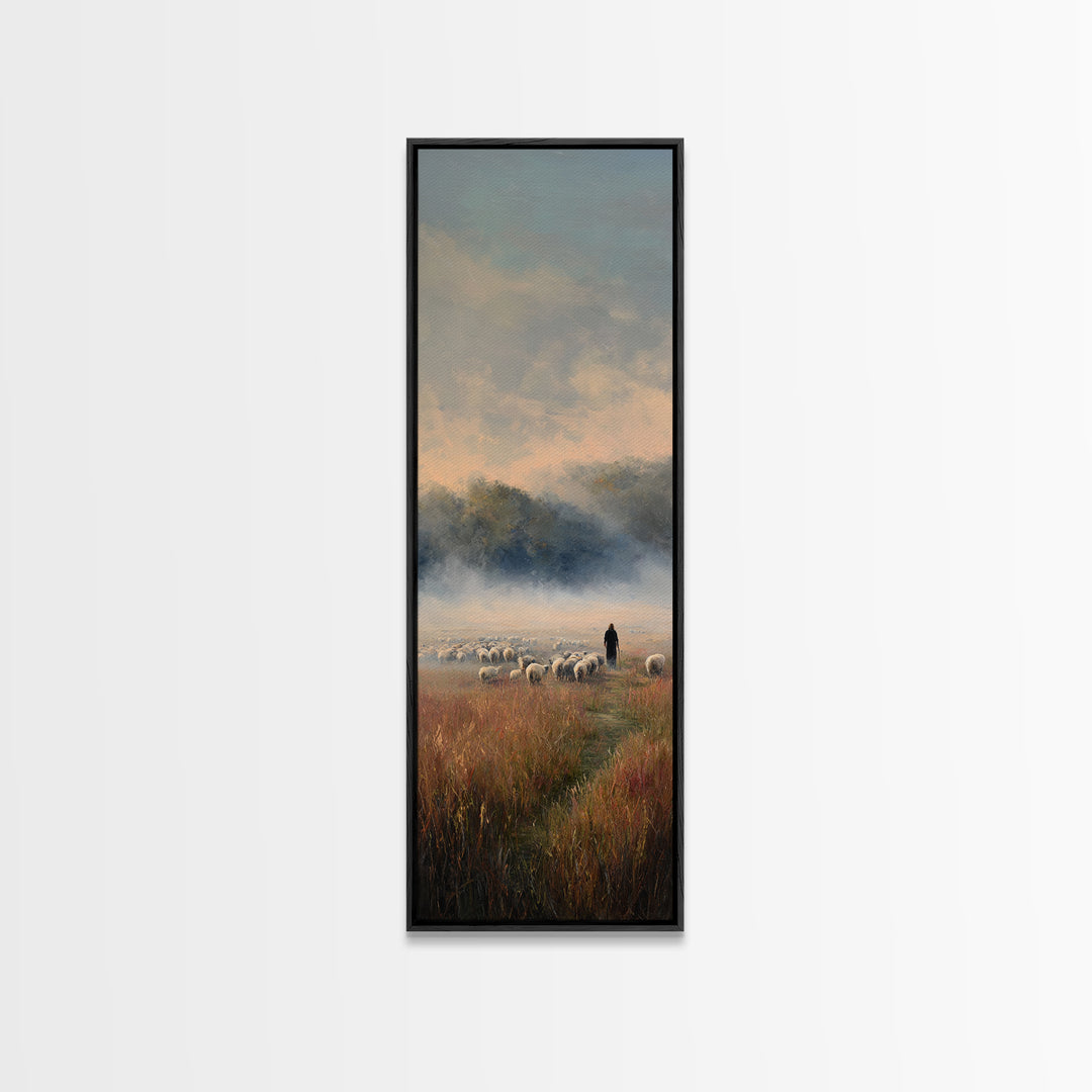 Shepherds At Dawn - Framed Canvas Print - Christian Wall Art - Christian Art Canvas - Jesus Painting - Tall Skinny Art Print - Jesus Art