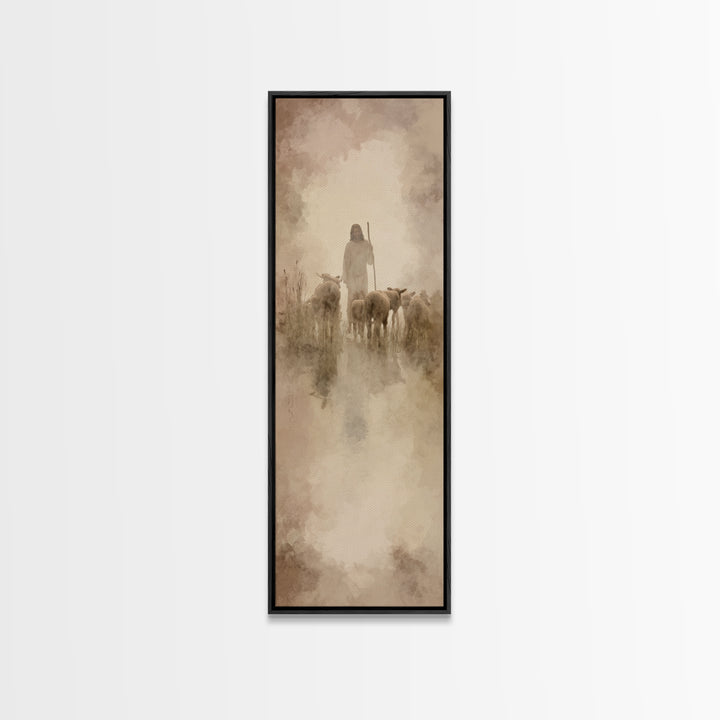 Graceful Shepherd Path, Framed Canvas Print, Christian Wall Art, Jesus Painting, Christian Art Canvas, Skinny Art, Christian Christmas Art