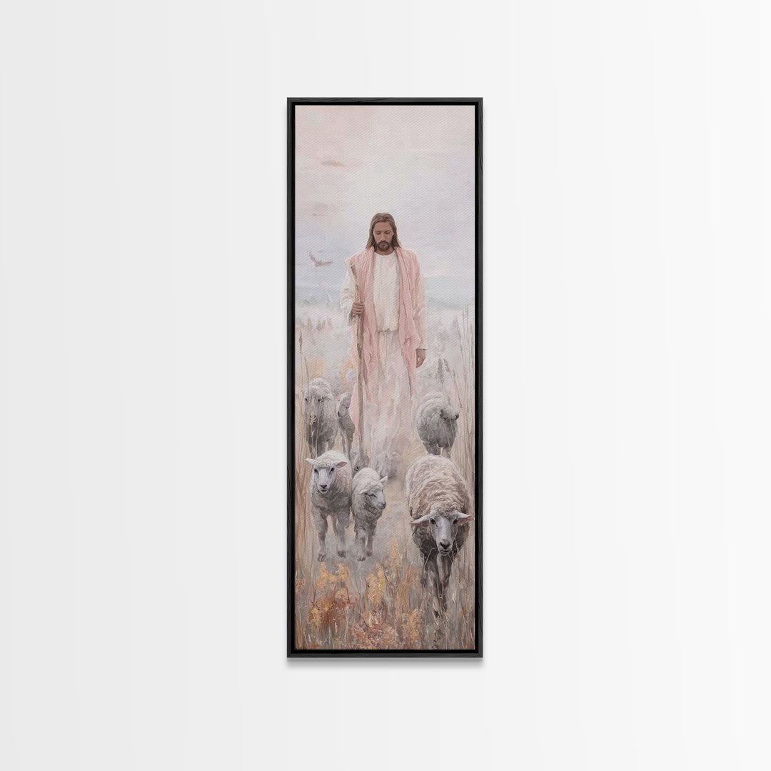 Peaceful Savior Walk | Framed Canvas Print | Christian Art | Christian Wall Art | Jesus Painting | Tall Skinny Art Print | Christian Art Ca
