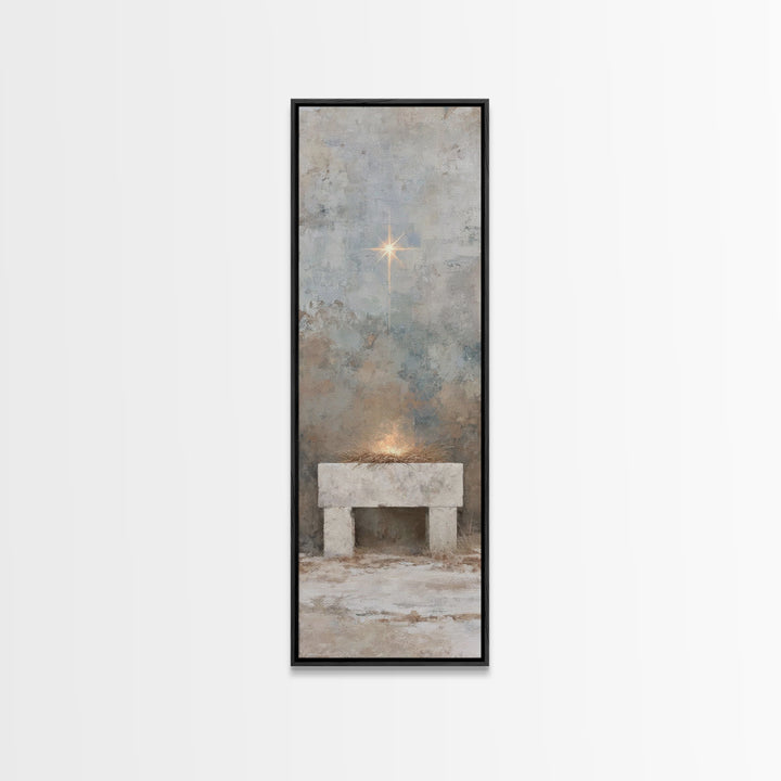 Manger Of Promise, Framed Canvas Print, Christmas Art, Christian Wall Art, Christian Art Canvas, Tall Skinny Art Print, Christian Christmas