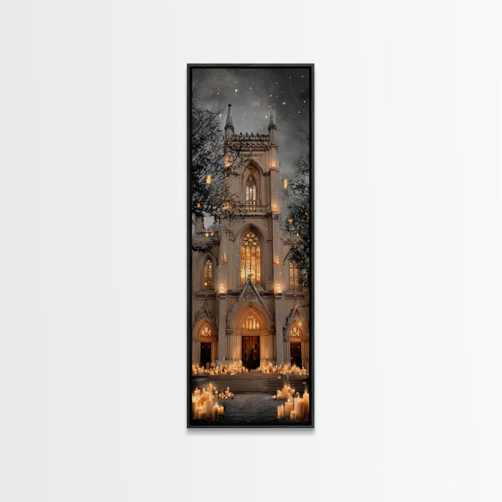 Midnight Cathedral Light – Framed Canvas Print – Tall Narrow Wall Art – Christian Wall Art – Christmas Art – Christian Art Canvas – Christi