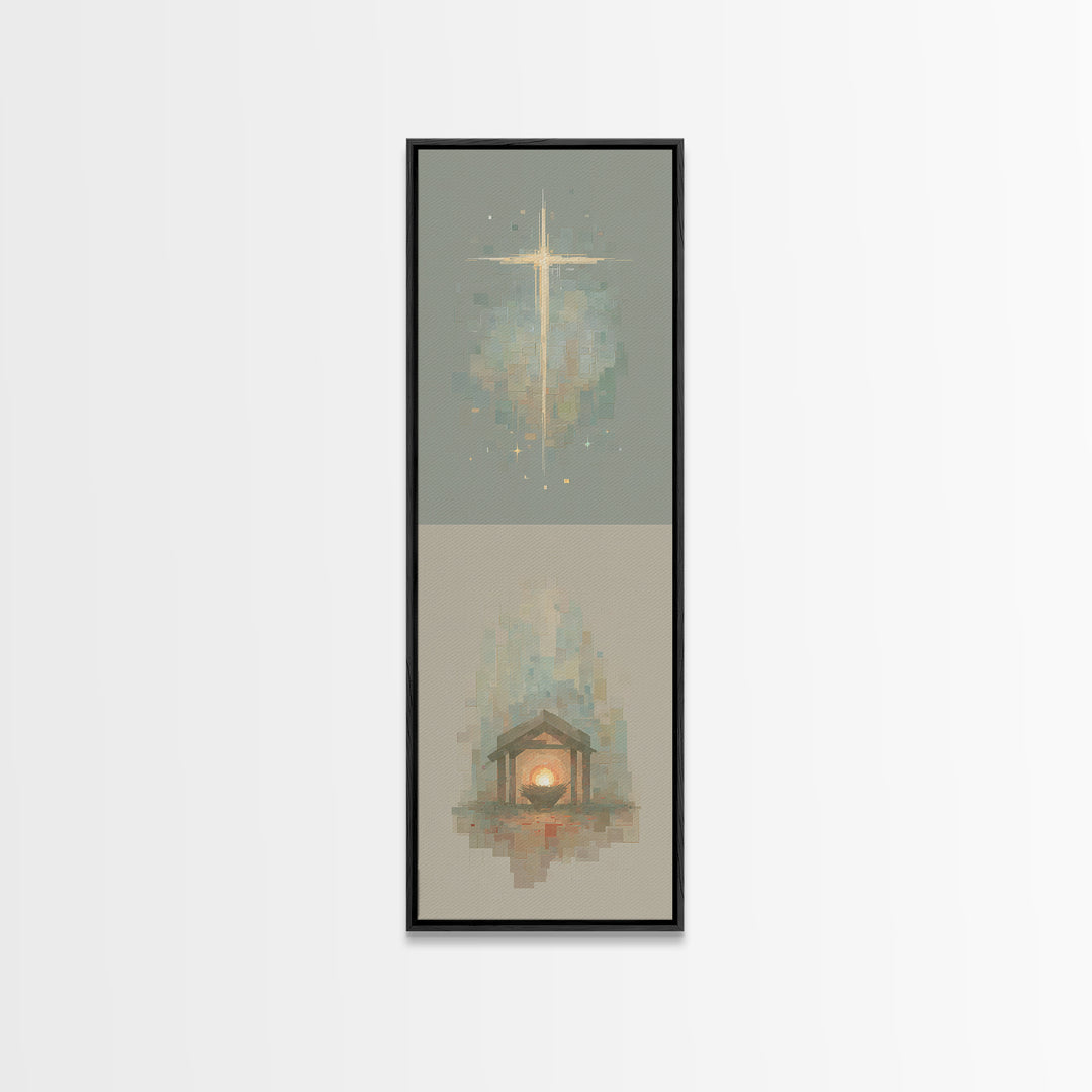 Glorious Nativity Cross, Framed Canvas Print, Christian Wall Art, Christmas Art, Christian Art Canvas, Tall Skinny Art Print, Christian Art