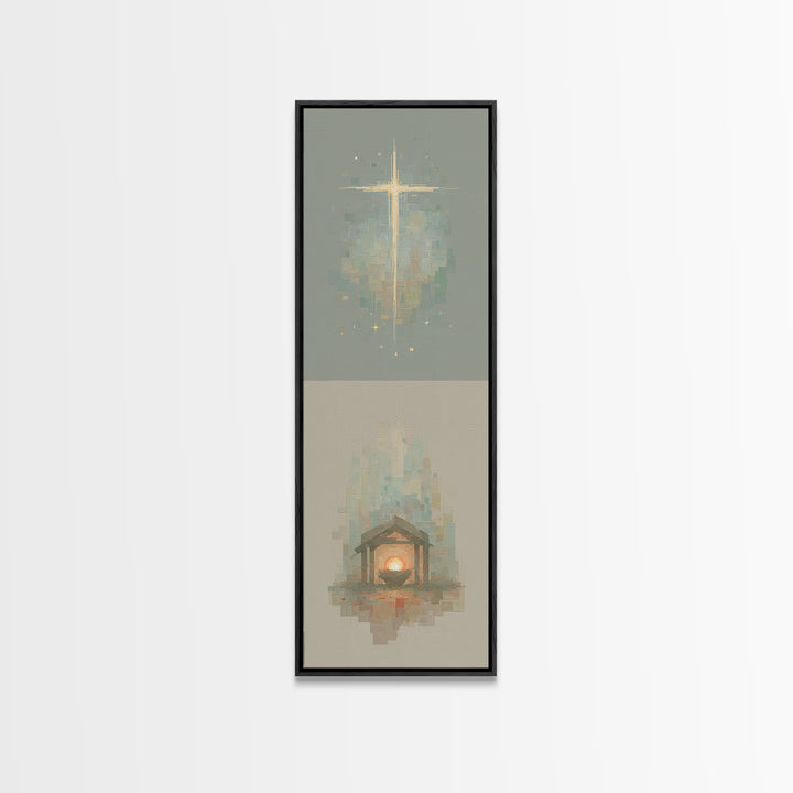 Glorious Nativity Cross, Framed Canvas Print, Christian Wall Art, Christmas Art, Christian Art Canvas, Tall Skinny Art Print, Christian Art