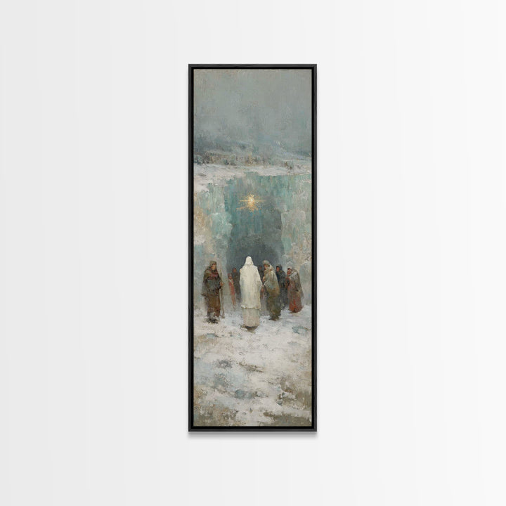 Frozen Cave Nativity | Framed Canvas Print | Christian Christmas Art | Christian Art Canvas | Christian Wall Art | Tall Narrow Wall Art | C